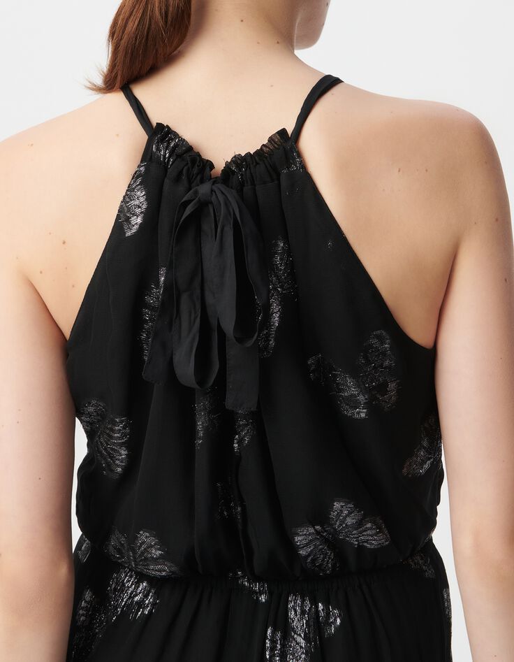 Robe longue noire jacquard lurex papillons Femme-6
