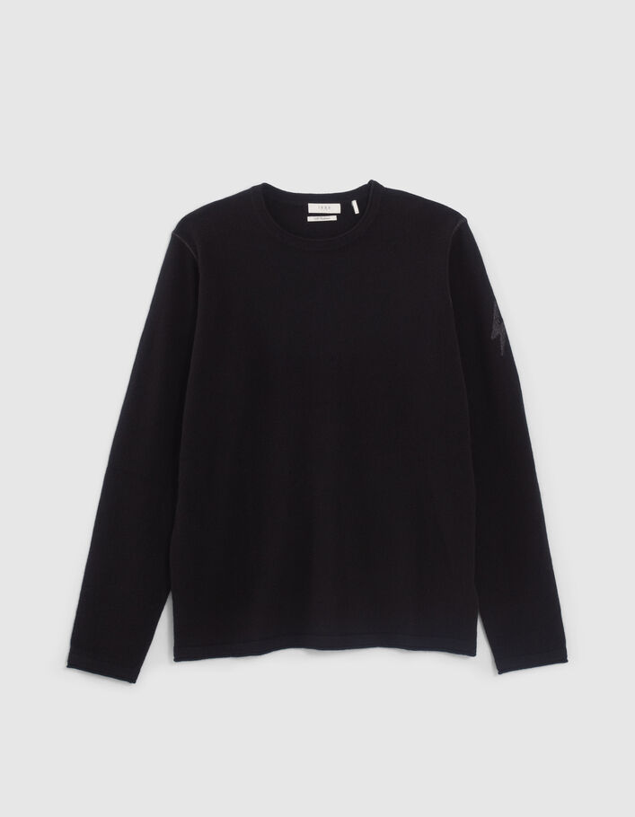 Men's black pure cashmere round collar sweater - IKKS
