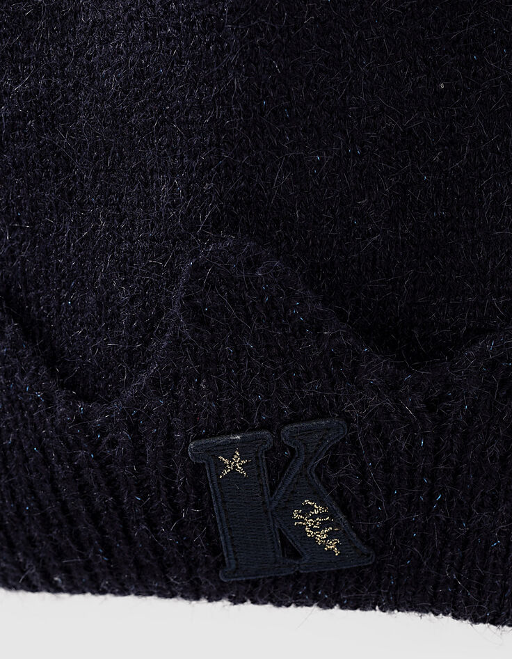 Bonnet navy foncé tricot à revers esprit couronne fille-2