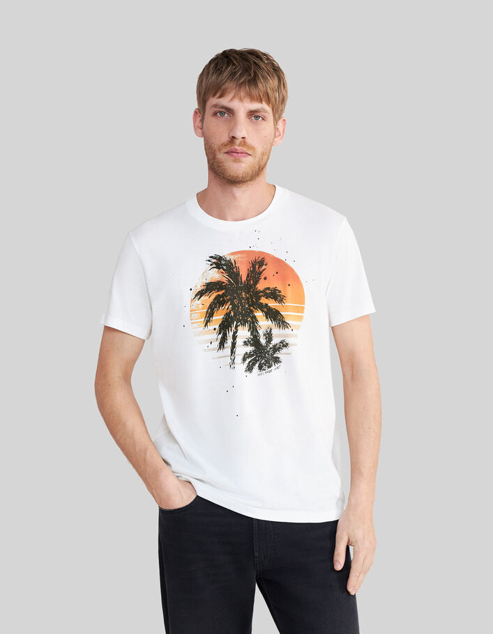 Wit T-shirt biokatoen palmopdruk Heren - IKKS