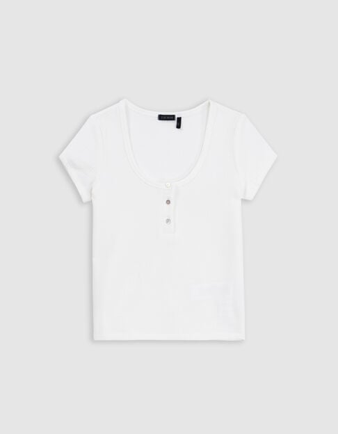 T-shirt blanc maille nid d'abeille fille - IKKS