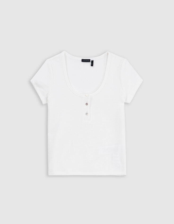 T-shirt blanc maille nid d'abeille fille-4