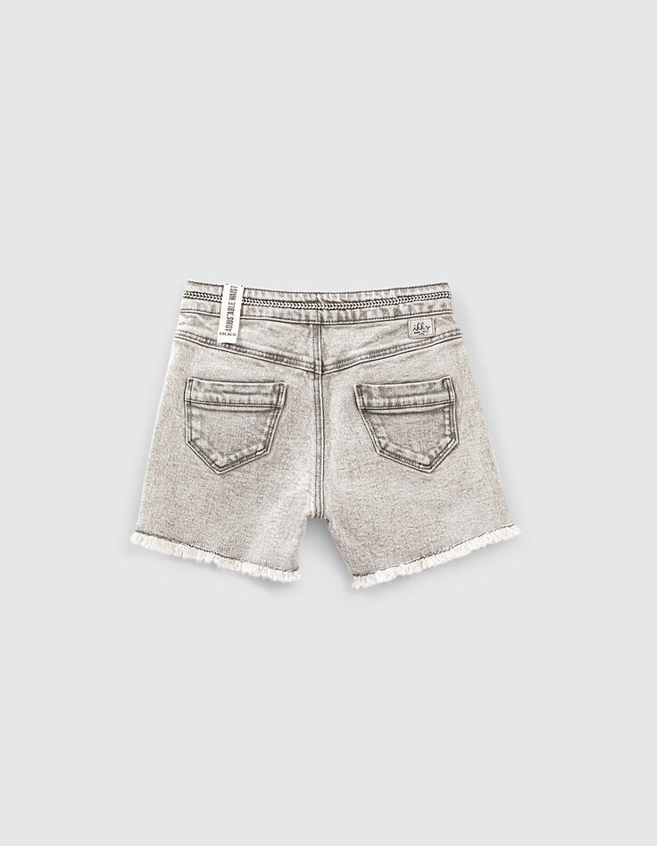 Short en jean light grey bio à ganse tressée fille-3 Short en jean light grey bio à ganse tressée fille-3
