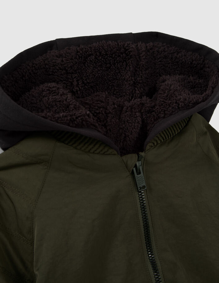 Bomber kaki fourré capuche molleton noir garçon-3