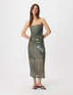 Khaki strapless dress with sequins for women-1