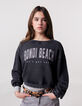 Grey cropped sweatshirt with sequined message for girl-1