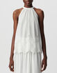 Top ample blanc d&eacute;cor broderie dentelle Femme-2