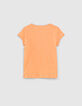 T-shirt abricot Essentiel brodé en coton bio fille-3
