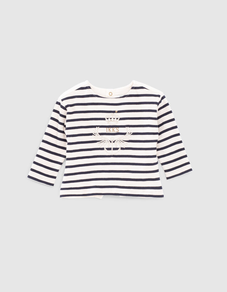 Camiseta marinera crudo bimaterial bordado bebé niña-2