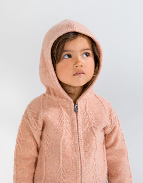 Baby girls’ powder pink decorative knit hooded cardigan