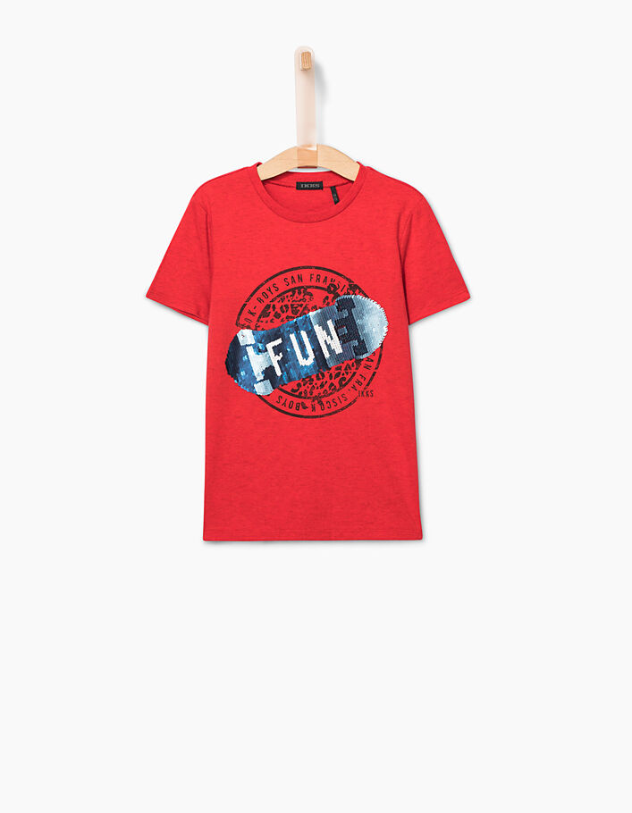 Rood skate T-shirt omkeerbare lovertjes  - IKKS