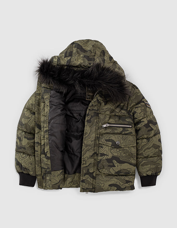 Kaki cartografie-camouflage pufferjas jongens-5