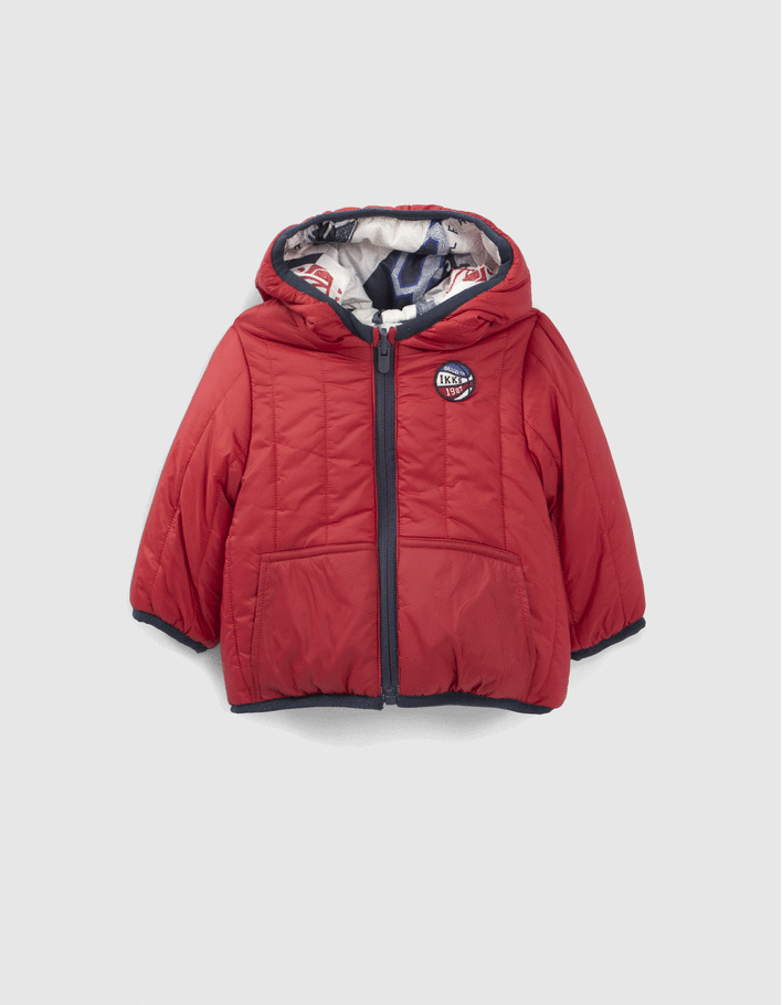 Baby boys’ grey print/red reversible padded jacket-1