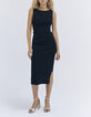 Women’s black long knit tube-dress open down sides-1