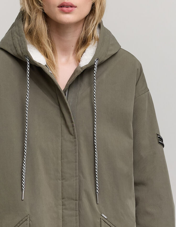 Parka de mujer caqui con forro de chevron badge-5