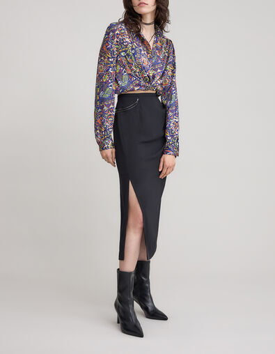 Women's black pencil skirt removable rhinestone jewels - IKKS