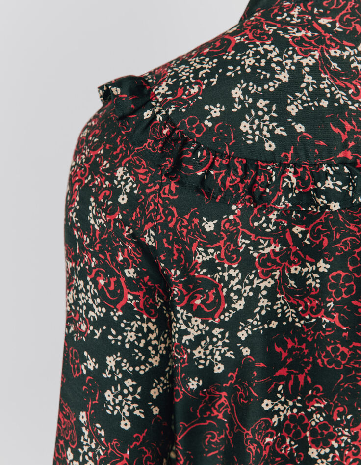 Blouse manches longues imprimé floral détail volant femme-4