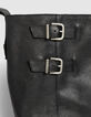 Women’s black leather biker boots with double buckle-7