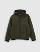 Khaki Jungensweatjacke mit Hahnentrittmuster am Umschlag-1