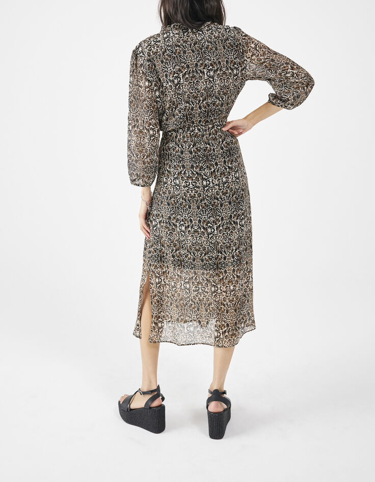Robe longue imprimé arabesque et col victorien femme-3