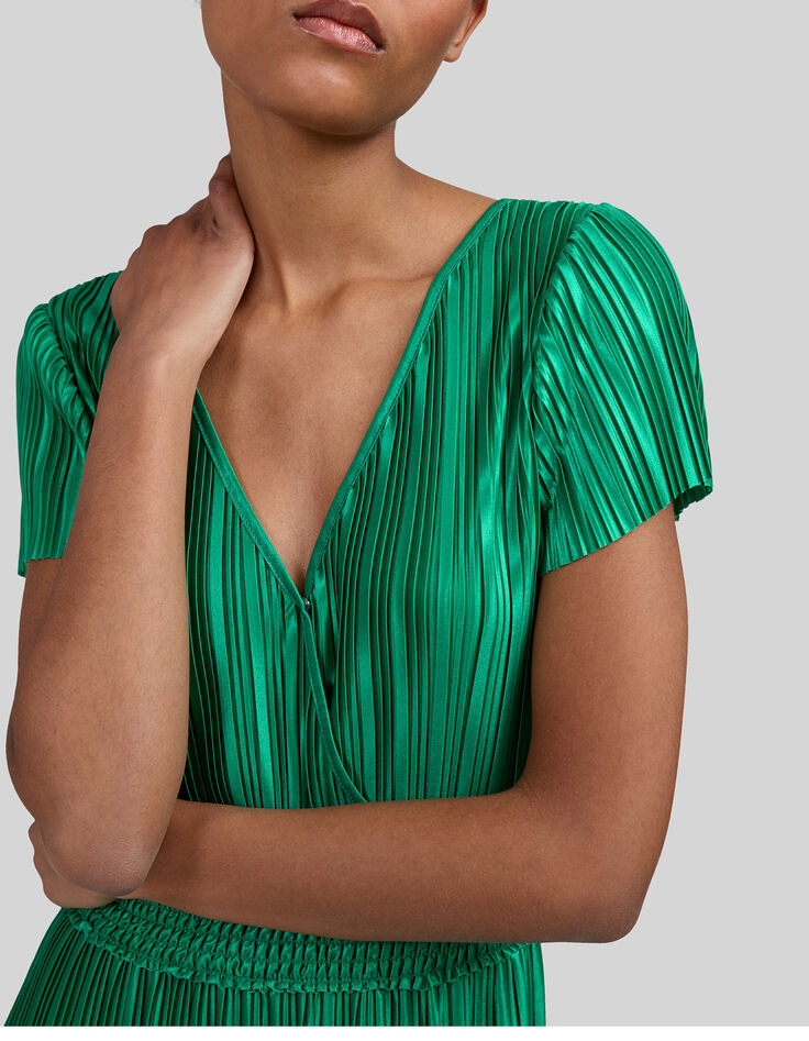 Women&rsquo;s green pleated long dress-4