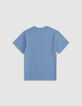 Blue jacquard boy's embroidered pocket T-shirt-5