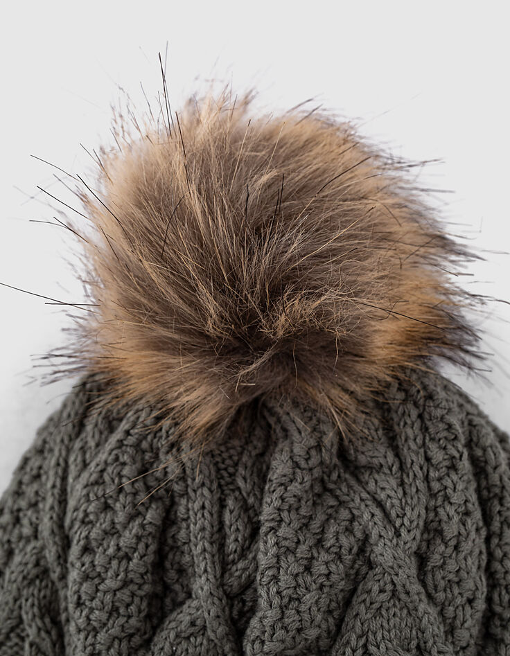 Gorro caqui claro de punto con ochos bebé niño -2