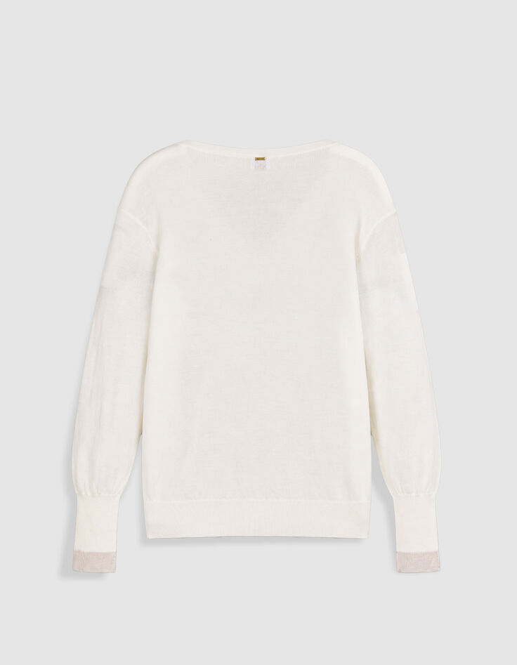 Pull encolure V blanc 100% laine Femme-6