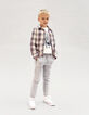 Boy's beige plaid shirt with removable hood-1