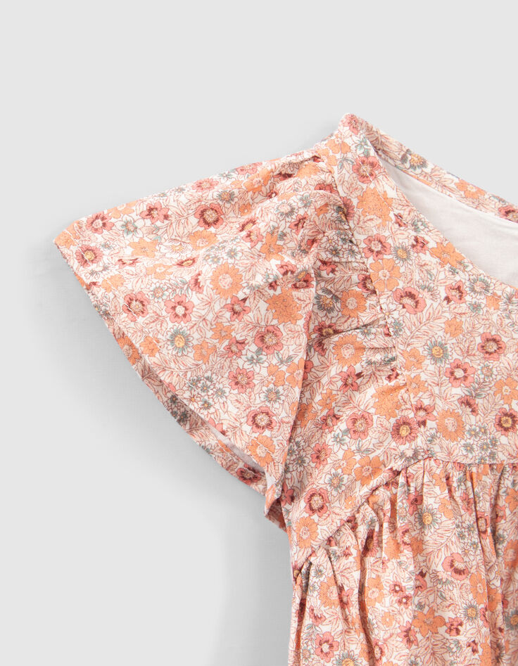 Perzik jurk microbloemetjesprint EcoVero™ babymeisjes-5