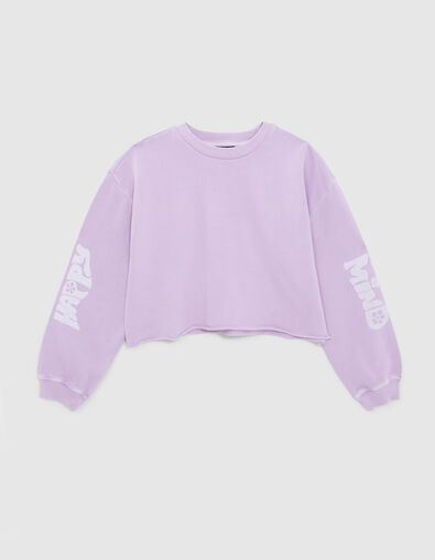 Lila Crop-Mädchensweatshirt mit Print an den Ärmeln - IKKS