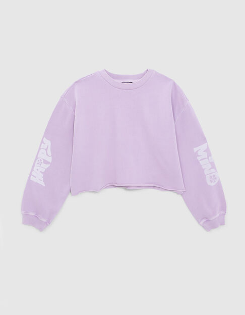 Lila Crop-Mädchensweatshirt mit Print an den Ärmeln - IKKS