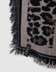 Women's black jacquard leopard two-sided square scarf-3