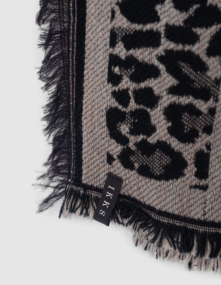 Women's black jacquard leopard two-sided square scarf-3
