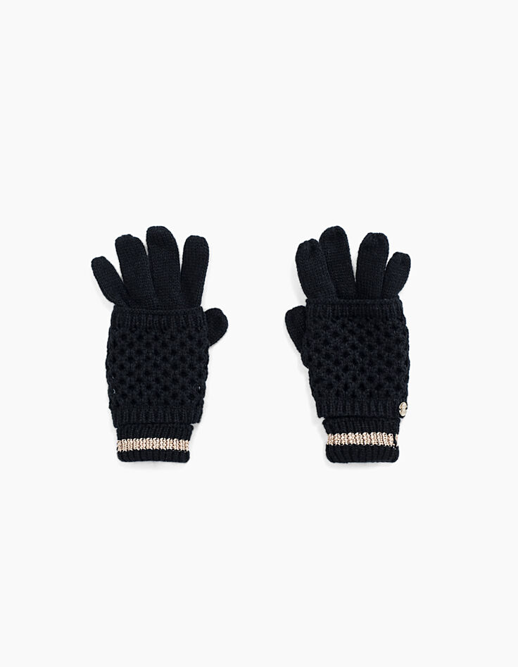Guantes negros tricot con mitones tricot calado niña -1 Guantes negros tricot con mitones tricot calado niña -1