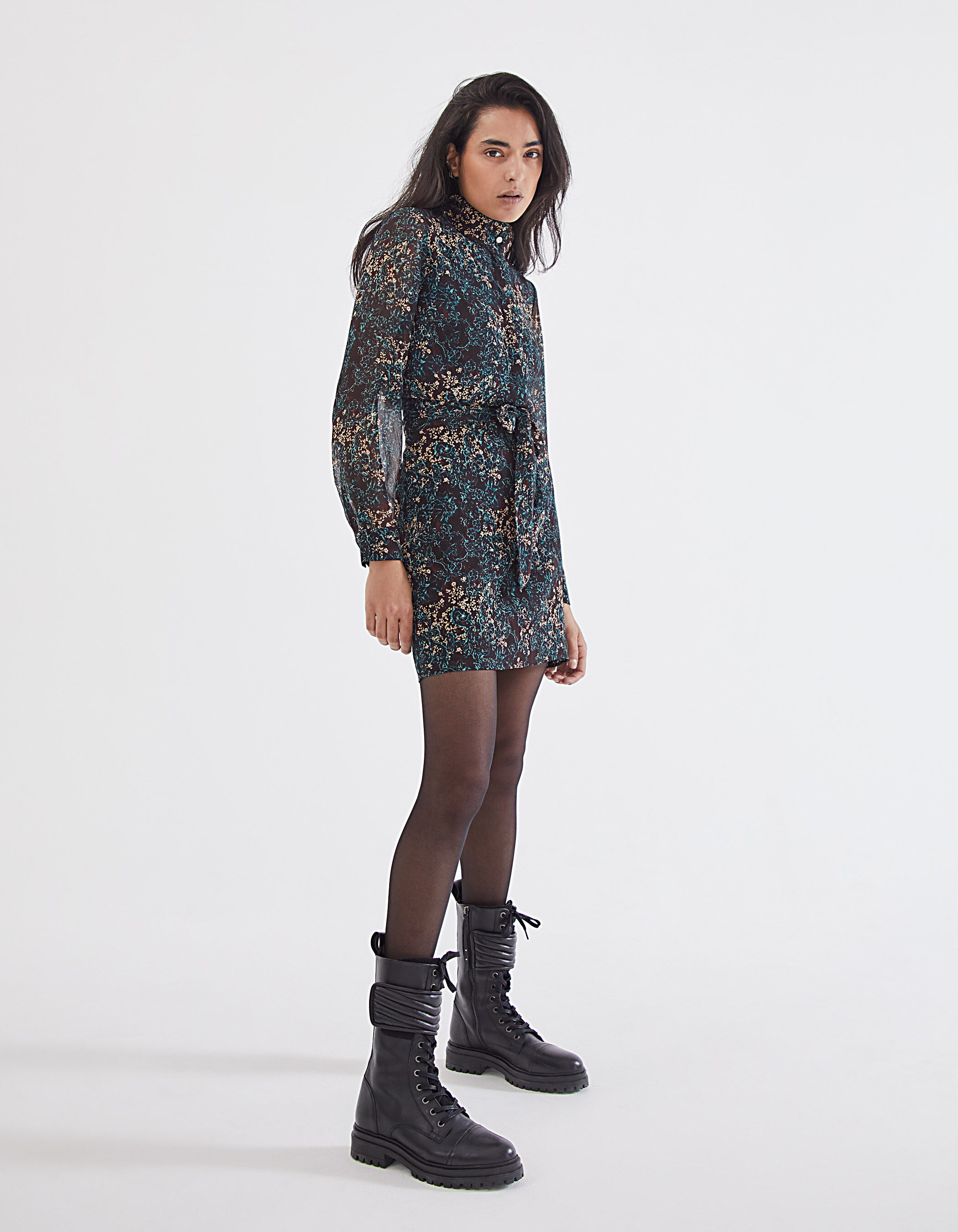 Robe cintree en voile imprime arabesque florale IKKS