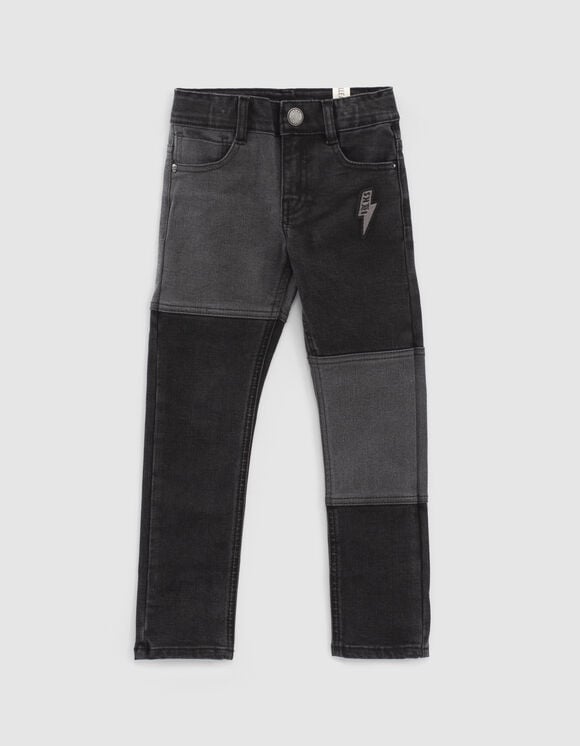 Boys’ black patchwork-look slim jeans