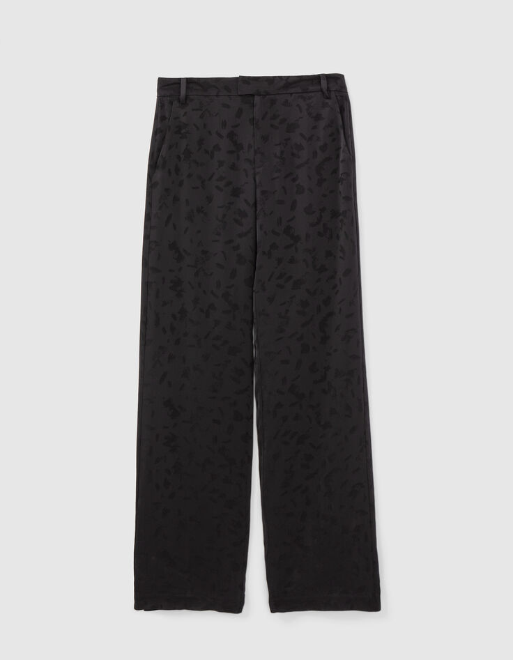 Pantal&oacute;n ancho en jacquard negro con estampado art&iacute;stico-6
