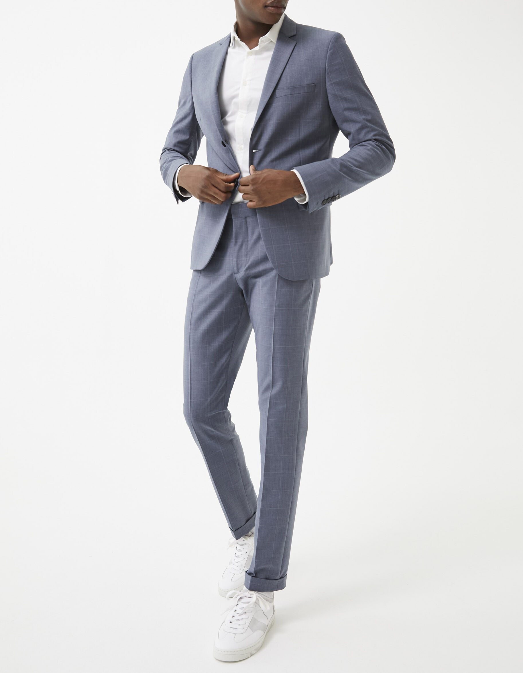 Men s indigo check SLIM TRAVEL SUIT suit trousers