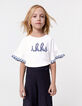 T-shirt blanc coton bio brodé IKKS marine fille-1
