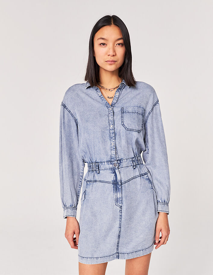 Women’s blue acid wash lyocell shirt dress - IKKS