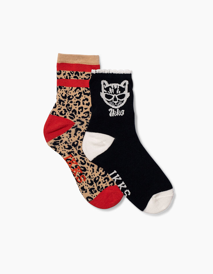 Chaussettes navy et léopard fille -2