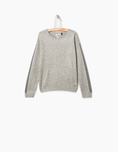 Pull gris à bandes lurex aux manches fille - IKKS