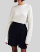 Women’s ecru knit sweater with embroidered pearly beads-2