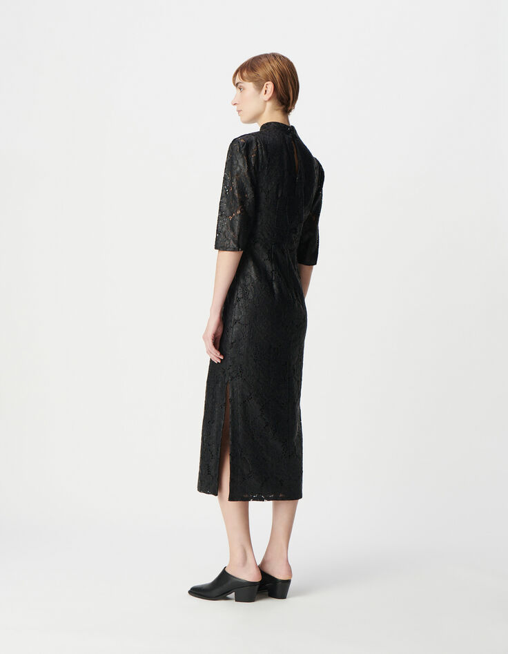 Dames midi-jurk van zwart gecoat kant-2