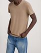 L‘Essentiel Herren-T-Shirt beige Bio-Baumwolle V-Kragen-2