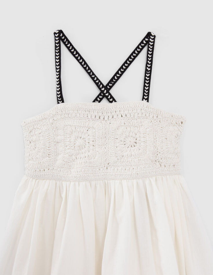 Vestido crudo plastrón encaje macramé niña-2