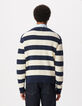 Pull col rond marine tricot motif rayures &eacute;crues Homme-4