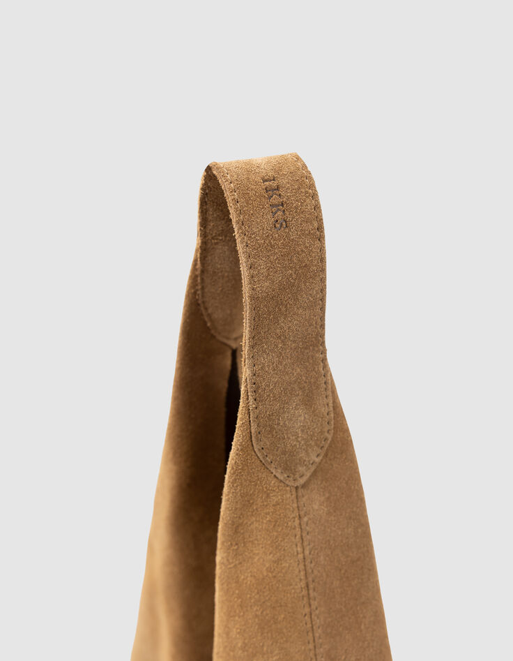 Sac Hobo camel cuir velours-5