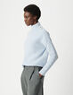 Damen himmelblauer Stehkragen-Strickpullover mit Strasskn&ouml;pfen-4